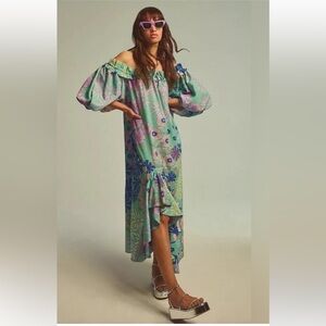 OOPSCOOL OFF-THE-SHOULDER PRINTED DRESS